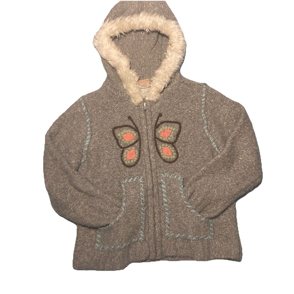 4T Girls Arizona Zip Hooded Embroidered Butterfly Sweater GUC